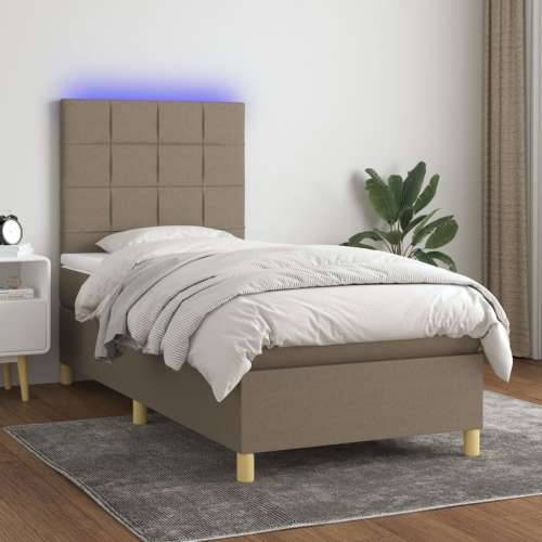 Krevet box spring s madracem LED smeđesivi 90x200 cm tkanina - Sivo-smeđa 90 x 200 cm Blok s kvadratima Cijena