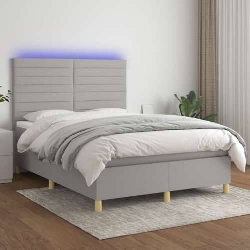 Krevet box spring s madracem LED svjetlosivi 140x190 cm tkanina - Svjetlosiva 140 x 190 cm vodoravne pruge Cijena
