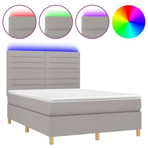 Krevet box spring s madracem LED svjetlosivi 140x190 cm tkanina - Svjetlosiva 140 x 190 cm vodoravne pruge Cijena
