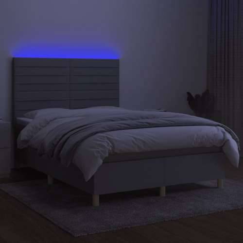Krevet box spring s madracem LED svjetlosivi 140x190 cm tkanina - Svjetlosiva 140 x 190 cm vodoravne pruge Cijena