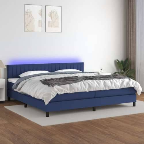 Krevet box spring s madracem LED plavi 200x200 cm od tkanine - Plava 200 x 200 cm Okomite pruge Cijena