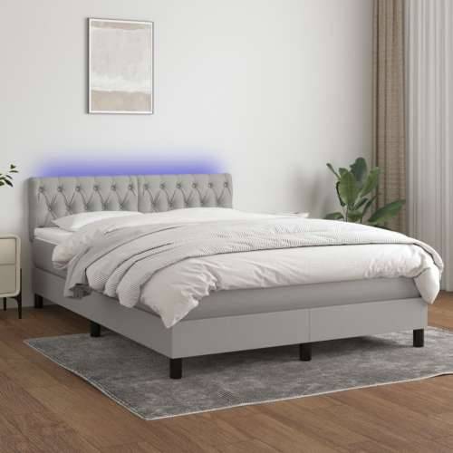Krevet box spring s madracem LED svjetlosivi 140x190 cm tkanina - Svjetlosiva 140 x 190 cm Dizajn s gumbima Cijena