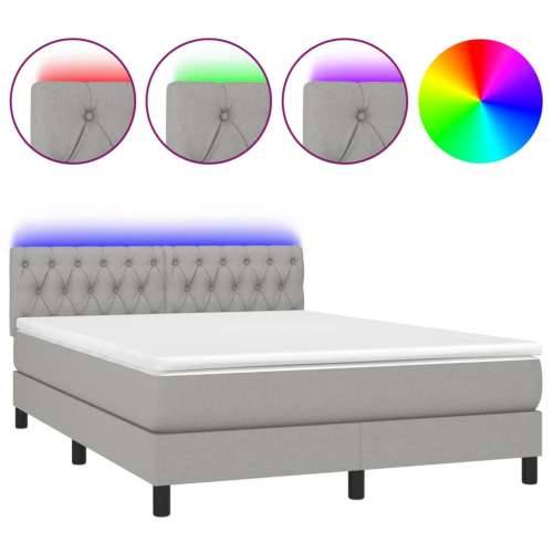 Krevet box spring s madracem LED svjetlosivi 140x190 cm tkanina - Svjetlosiva 140 x 190 cm Dizajn s gumbima Cijena