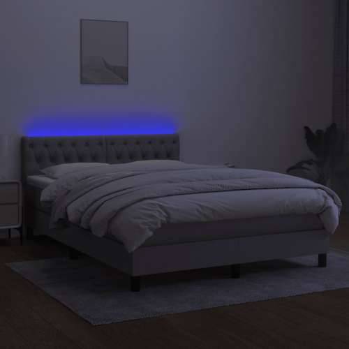 Krevet box spring s madracem LED svjetlosivi 140x190 cm tkanina - Svjetlosiva 140 x 190 cm Dizajn s gumbima Cijena