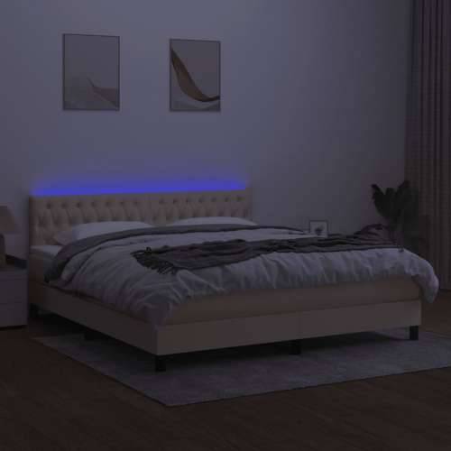 Krevet box spring s madracem LED krem 160x200 cm od tkanine - Krema 160 x 200 cm Dizajn s gumbima Cijena