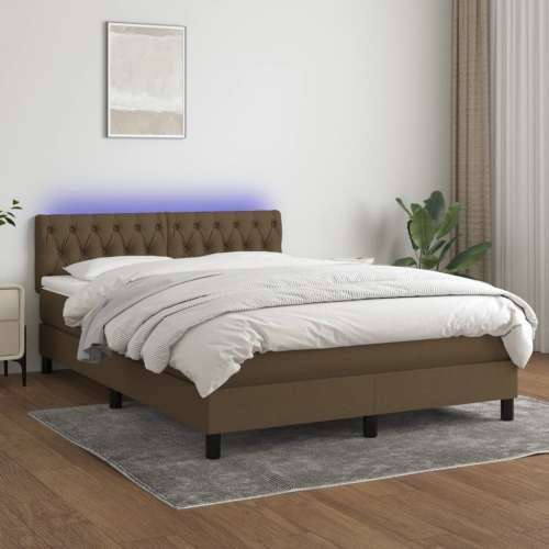 Krevet box spring s madracem LED tamnosmeđi 140x200 cm tkanina - Tamno smeđa 140 x 200 cm Dizajn s gumbima Cijena