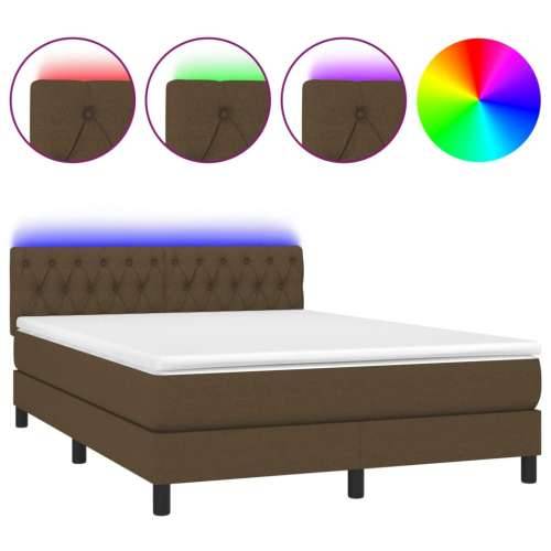 Krevet box spring s madracem LED tamnosmeđi 140x200 cm tkanina - Tamno smeđa 140 x 200 cm Dizajn s gumbima Cijena