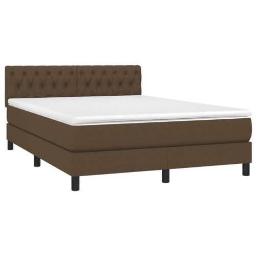 Krevet box spring s madracem LED tamnosmeđi 140x200 cm tkanina - Tamno smeđa 140 x 200 cm Dizajn s gumbima Cijena