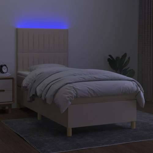 Krevet box spring s madracem LED krem 90x200 cm od tkanine Cijena