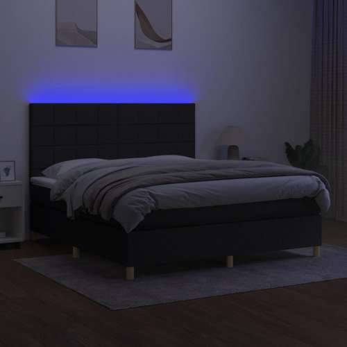 Krevet box spring s madracem LED crni 180x200 cm od tkanine Cijena