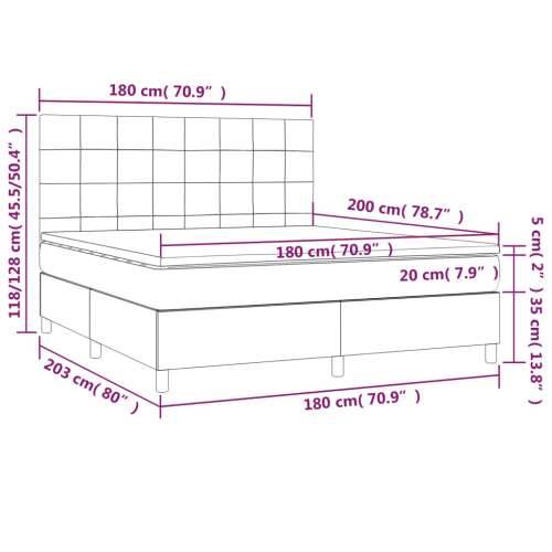 Krevet box spring s madracem LED crni 180x200 cm od tkanine - Crna 180 x 200 cm Blok s kvadratima Cijena