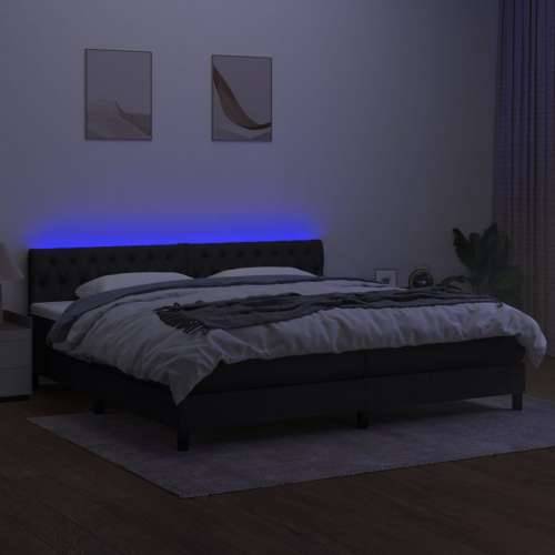 Krevet box spring s madracem LED crni 200x200 cm od tkanine - Crna 200 x 200 cm Dizajn s gumbima Cijena