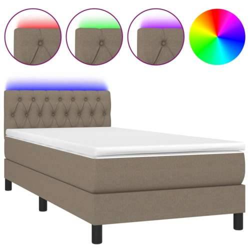 Krevet box spring s madracem LED smeđesivi 100x200 cm tkanina - Sivo-smeđa 100 x 200 cm Dizajn s gumbima Cijena
