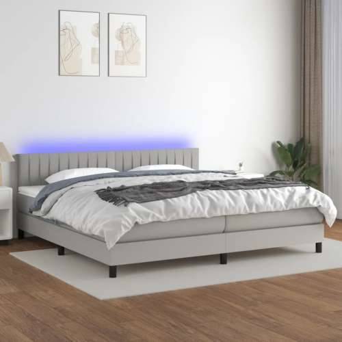Krevet box spring s madracem LED svjetlosivi 200x200 cm tkanina - Svjetlosiva 200 x 200 cm Okomite pruge Cijena