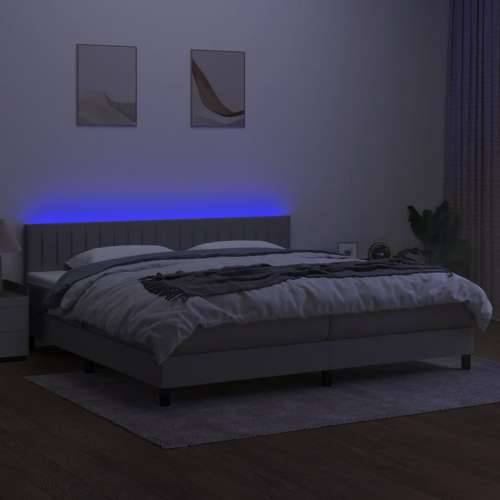 Krevet box spring s madracem LED svjetlosivi 200x200 cm tkanina - Svjetlosiva 200 x 200 cm Okomite pruge Cijena