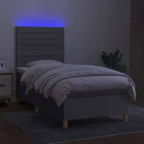 Krevet box spring s madracem LED svjetlosivi 80x200 cm tkanina Cijena