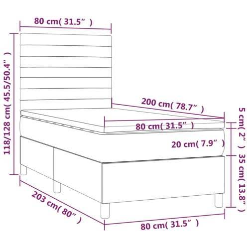 Krevet box spring s madracem LED svjetlosivi 80x200 cm tkanina - Svjetlosiva 80 x 200 cm vodoravne pruge Cijena