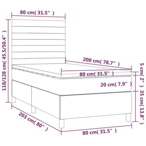 Krevet box spring s madracem LED svjetlosivi 80x200 cm tkanina Cijena