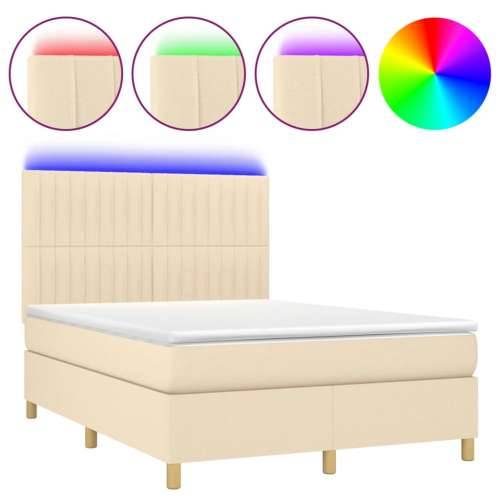 Krevet box spring s madracem LED krem 140x200 cm od tkanine - Krema 140 x 200 cm Okomite pruge Cijena