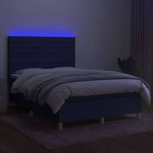 Krevet box spring s madracem LED plavi 140x200 cm od tkanine Cijena