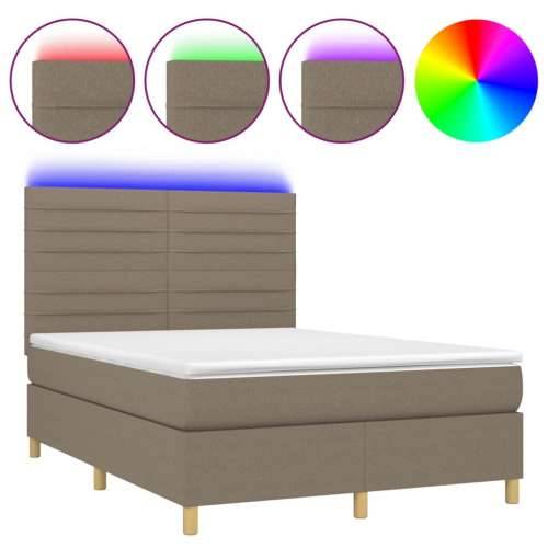 Krevet box spring s madracem LED smeđesivi 140x200 cm tkanina - Sivo-smeđa 140 x 200 cm vodoravne pruge Cijena