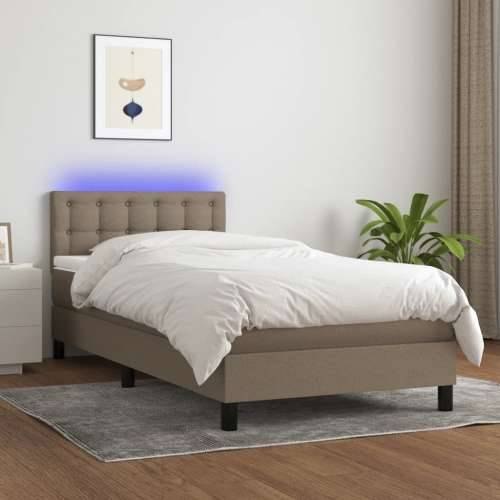 Krevet box spring s madracem LED smeđesivi 100x200 cm tkanina - Sivo-smeđa 100 x 200 cm gumbi Cijena