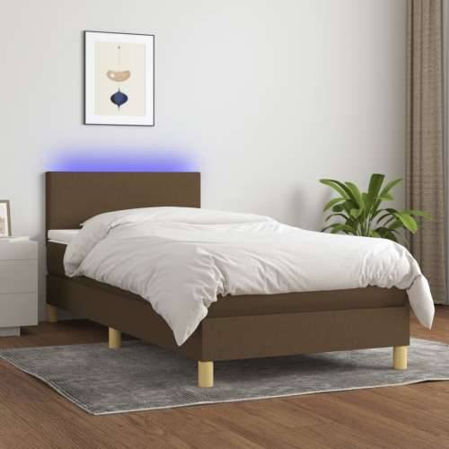 Krevet box spring s madracem LED tamnosmeđi 90x200 cm tkanina - Tamno smeđa 90 x 200 cm Gladak dizajn Cijena