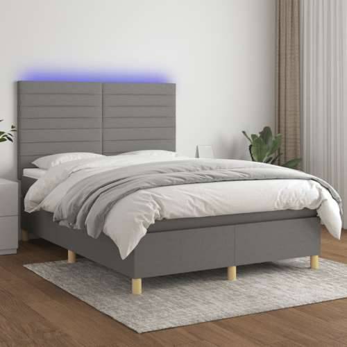 Krevet box spring s madracem LED tamnosivi 140x190 cm tkanina - Tamno siva 140 x 190 cm vodoravne pruge Cijena