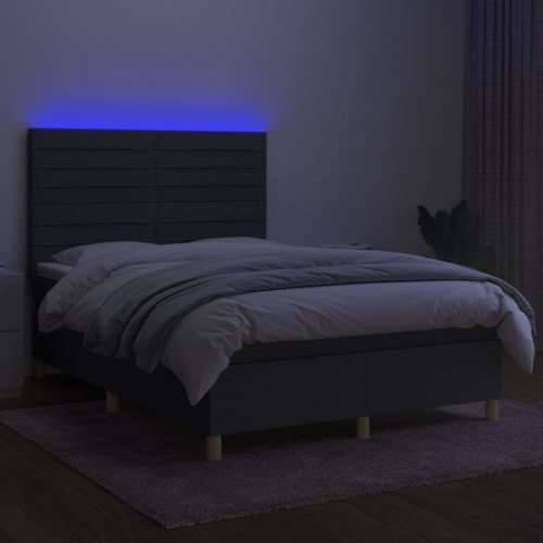 Krevet box spring s madracem LED tamnosivi 140x190 cm tkanina - Tamno siva 140 x 190 cm vodoravne pruge Cijena