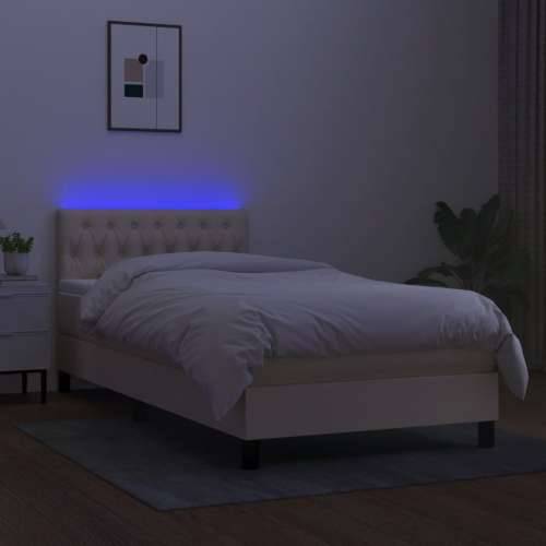Krevet box spring s madracem LED krem 90x200 cm od tkanine - Krema 90 x 200 cm Dizajn s gumbima Cijena