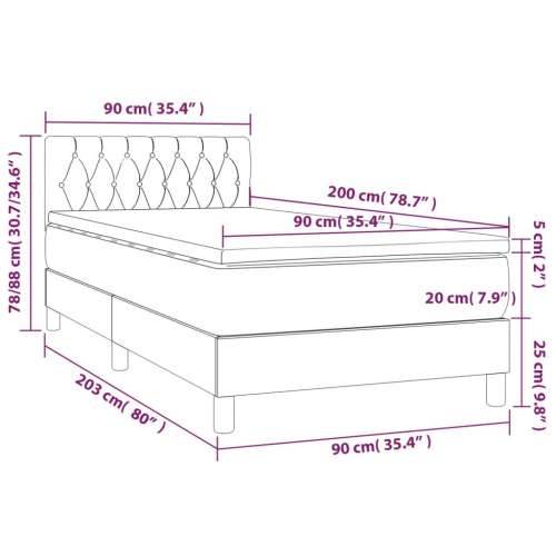 Krevet box spring s madracem LED krem 90x200 cm od tkanine - Krema 90 x 200 cm Dizajn s gumbima Cijena