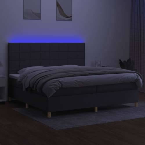 Krevet box spring s madracem LED tamnosivi 200x200 cm tkanina - Tamno siva 200 x 200 cm Blok s kvadratima Cijena