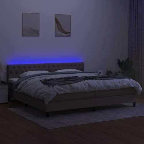 Krevet box spring s madracem LED smeđesivi 200x200 cm tkanina - Sivo-smeđa 200 x 200 cm Dizajn s gumbima Cijena