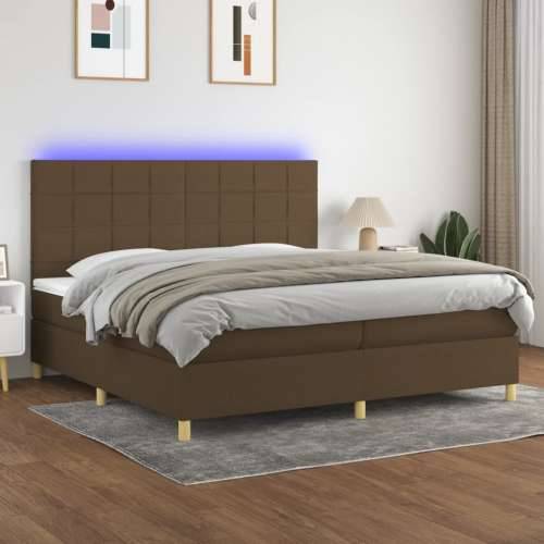 Krevet box spring s madracem LED tamnosmeđi 200x200 cm tkanina - Tamno smeđa 200 x 200 cm Blok s kvadratima Cijena