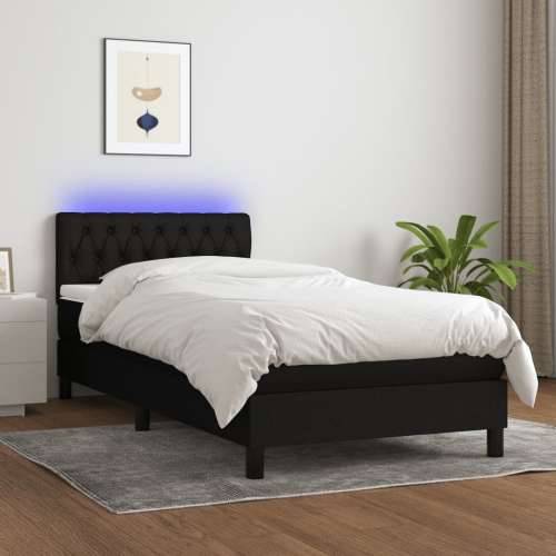 Krevet box spring s madracem LED crni 100x200 cm od tkanine - Crna 100 x 200 cm Dizajn s gumbima Cijena