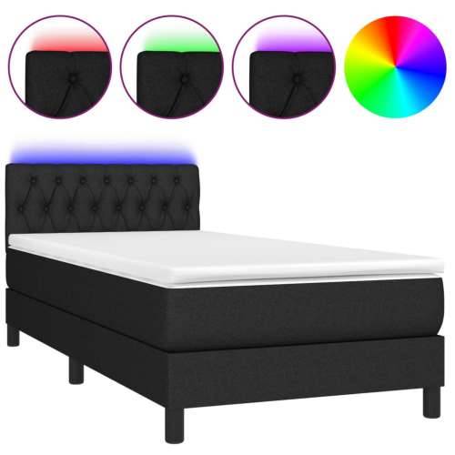 Krevet box spring s madracem LED crni 100x200 cm od tkanine - Crna 100 x 200 cm Dizajn s gumbima Cijena