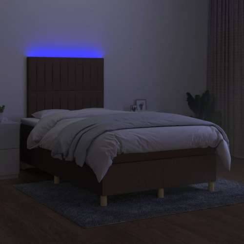 Krevet box spring s madracem LED tamnosmeđi 120x200 cm tkanina - Tamno smeđa 120 x 200 cm Okomite pruge Cijena