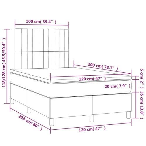 Krevet box spring s madracem LED tamnosmeđi 120x200 cm tkanina - Tamno smeđa 120 x 200 cm Okomite pruge Cijena