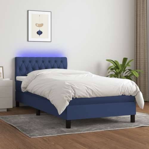 Krevet box spring s madracem LED plavi 100x200 cm od tkanine - Plava 100 x 200 cm Dizajn s gumbima Cijena
