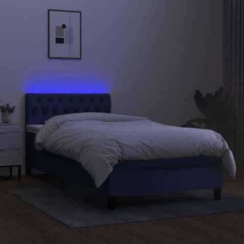 Krevet box spring s madracem LED plavi 100x200 cm od tkanine - Plava 100 x 200 cm Dizajn s gumbima Cijena