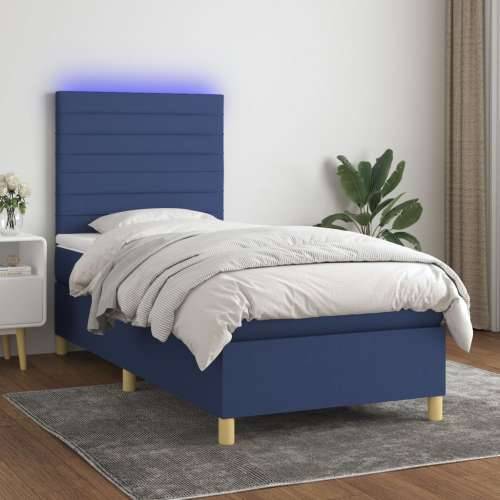 Krevet box spring s madracem LED plavi 80 x 200 cm od tkanine - Plava 80 x 200 cm vodoravne pruge Cijena