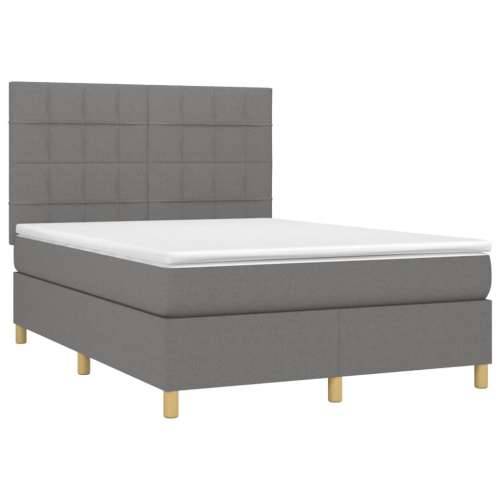 Krevet box spring s madracem LED tamnosivi 140x190 cm tkanina - Tamno siva 140 x 190 cm Blok s kvadratima Cijena