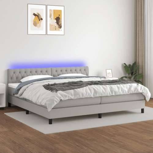 Krevet box spring s madracem LED svjetlosivi 200x200 cm tkanina - Svjetlosiva 200 x 200 cm Dizajn s gumbima Cijena