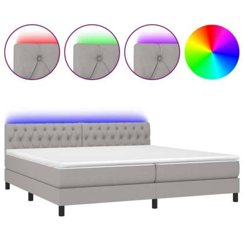 Krevet box spring s madracem LED svjetlosivi 200x200 cm tkanina - Svjetlosiva 200 x 200 cm Dizajn s gumbima Cijena