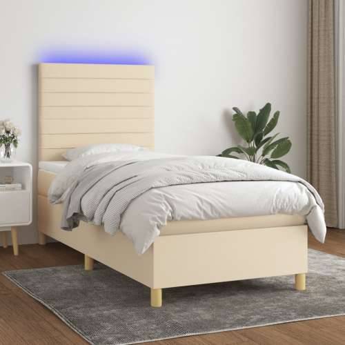 Krevet box spring s madracem LED krem 100x200 cm od tkanine - Krema 100 x 200 cm vodoravne pruge Cijena