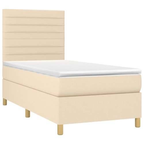Krevet box spring s madracem LED krem 100x200 cm od tkanine - Krema 100 x 200 cm vodoravne pruge Cijena