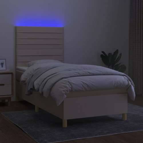 Krevet box spring s madracem LED krem 100x200 cm od tkanine - Krema 100 x 200 cm vodoravne pruge Cijena