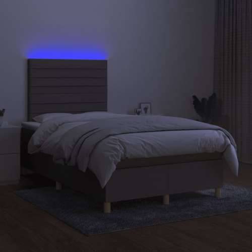 Krevet box spring s madracem LED smeđesivi 120 x 200 cm tkanina - Sivo-smeđa 120 x 200 cm vodoravne pruge Cijena
