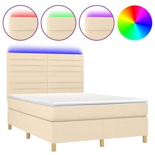 Krevet box spring s madracem LED krem 140x190 cm od tkanine - Krema 140 x 190 cm vodoravne pruge Cijena