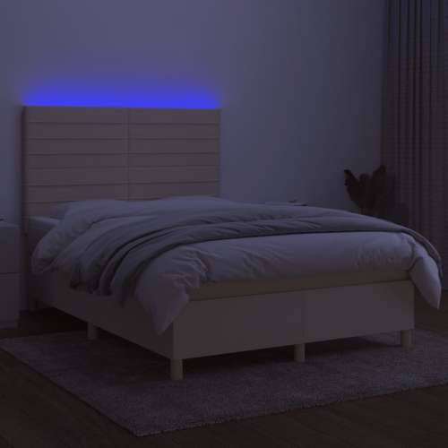 Krevet box spring s madracem LED krem 140x190 cm od tkanine - Krema 140 x 190 cm vodoravne pruge Cijena